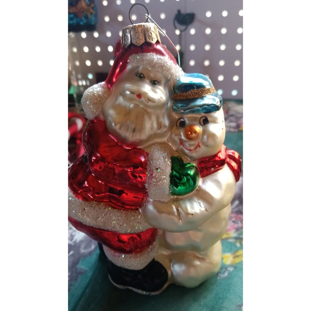 Vintage Santa and Snowman Ornament Glass Christmas Tree Decoration